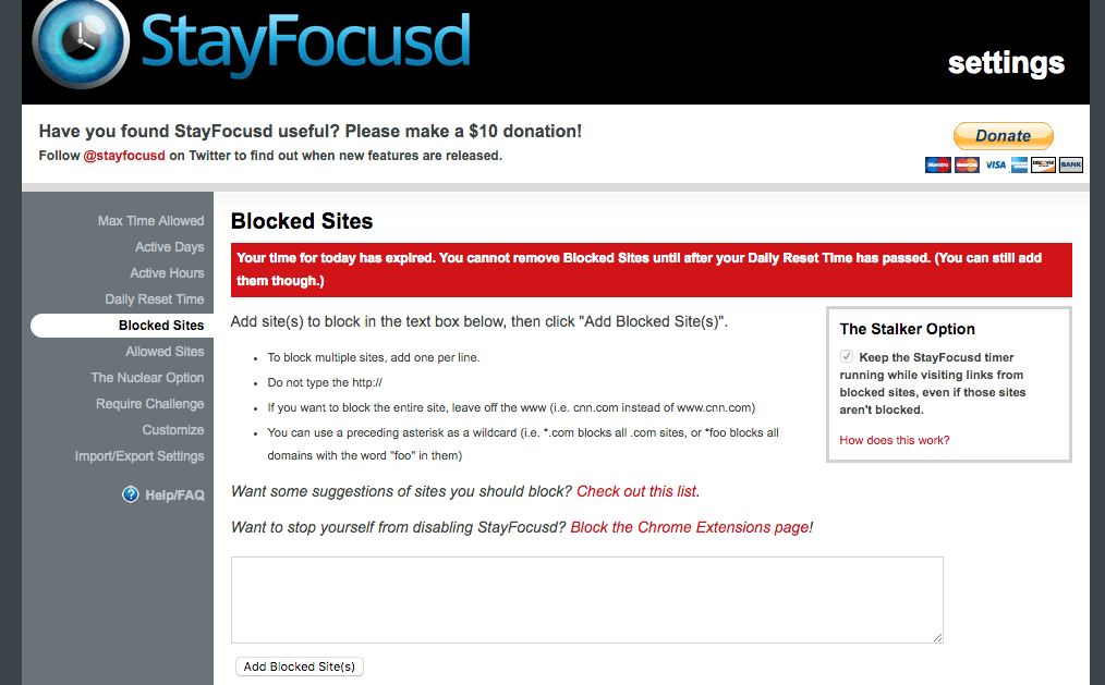 StayFocusd allows you to temporarily block distracting websites